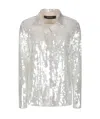 Federica Tosi Metallic Shirt With Mesh Design And All-over Applied Sequins In Tech Fabric Woman In White