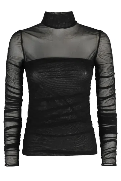 Federica Tosi Mock-neck Mesh T-shirt In Black