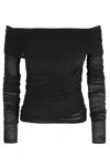 Federica Tosi Off-shoulder Gathered Mesh Blouse In Black