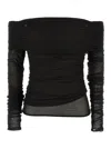 Federica Tosi Off-shoulder Gathered Mesh Blouse In Black