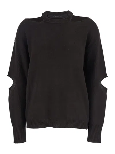 Federica Tosi Maglia Misto Cashmere Cut Girocollo In Green