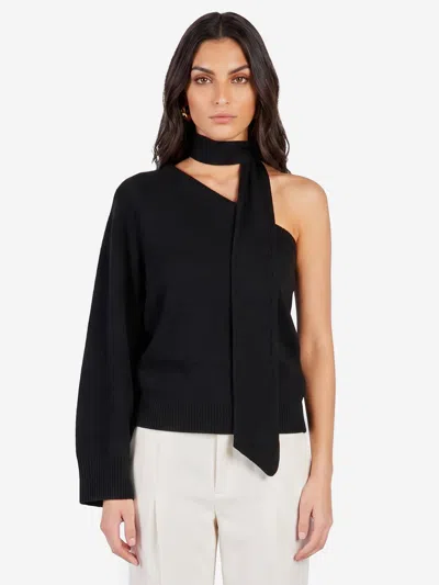 Federica Tosi Black Removable Scarf One-shoulder Wool-blend Top