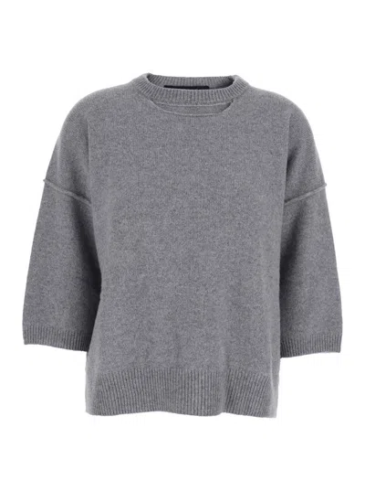 Federica Tosi Short-sleeve Wool-cashmere Sweater In Gray