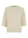Federica Tosi White Sweater With Dropped Shoulder And Three-quarter Sleeve In Wool And Cashmere Blend Woman In Neutral