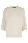 Federica Tosi White Sweater With Dropped Shoulder And Three-quarter Sleeve In Wool And Cashmere Blend Woman In Neutral