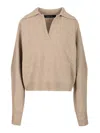Federica Tosi Maglia Polo 70%lana/30%cashmere Maniche Balloon Knitwear Beige In Brown