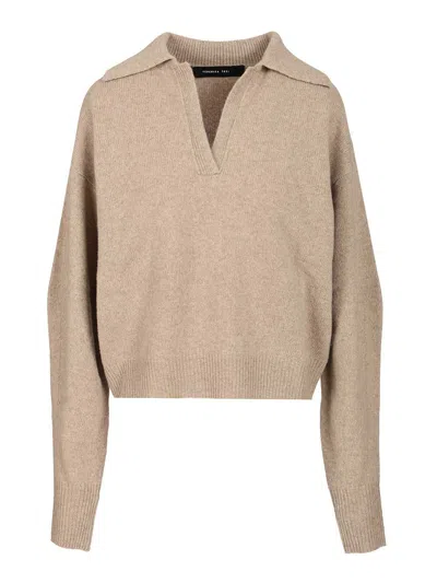 Federica Tosi Maglia Polo 70%lana/30%cashmere Maniche Balloon Knitwear Beige In Brown