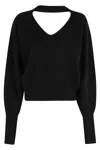 Federica Tosi Black V-neck Sweater With Cut-out Detail On The Back In Wool And Cashmere Blend Woman In Black
