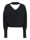 Federica Tosi Black V-neck Sweater With Cut-out Detail On The Back In Wool And Cashmere Blend Woman In Blue