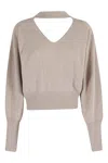 Federica Tosi Cut-out Sweater With Deep V-neckline And Unique Back Detail In Neutral