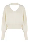 Federica Tosi Cut-out Design Long Sleeve Sweater With Deep V-neck In Neutral