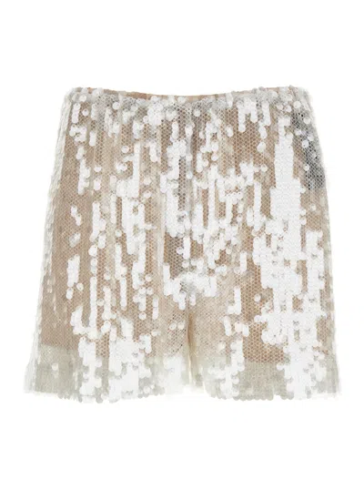 Federica Tosi Metallic Sequin Shorts With Net Design In Tech Fabric Woman In White