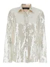 Federica Tosi Metallic Shirt With Mesh Design And All-over Applied Sequins In Tech Fabric Woman