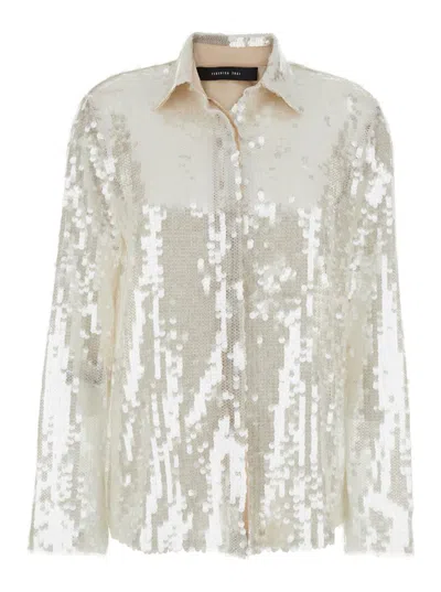 FEDERICA TOSI METALLIC SHIRT WITH MESH DESIGN AND ALL-OVER APPLIED SEQUINS