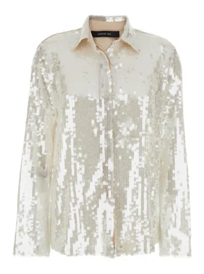 FEDERICA TOSI METALLIC SHIRT WITH MESH DESIGN AND ALL-OVER APPLIED SEQUINS IN TECH FABRIC WOMAN