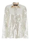 Federica Tosi Metallic Shirt With Mesh Design And All-over Applied Sequins In Tech Fabric Woman In Grey