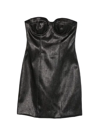 Federica Tosi Metallic-finish Sweetheart-neck Mini Dress In Black
