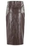 Federica Tosi Midi Faux Leather Skirt With Front Slit And Side Zipper In Brown