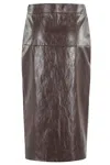 Federica Tosi Midi Faux Leather Skirt With Front Slit And Side Zipper In Brown