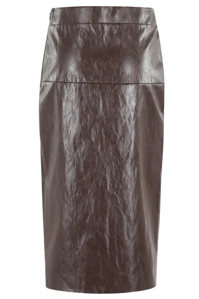FEDERICA TOSI MIDI FAUX LEATHER SKIRT WITH FRONT SLIT AND SIDE ZIPPER