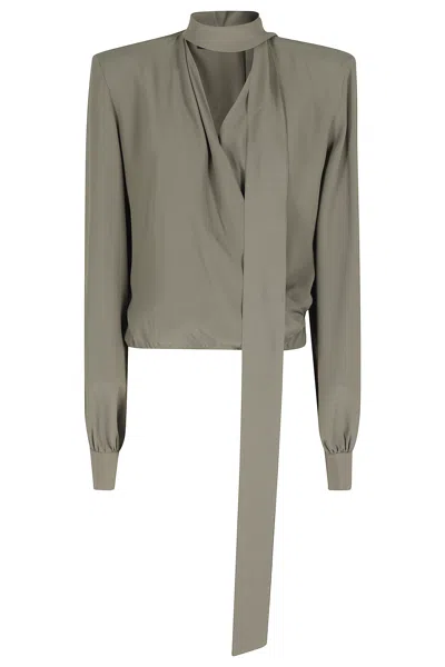 Federica Tosi Military Green Crossed Scarf-neck Acetate-blend Blouse In Brown