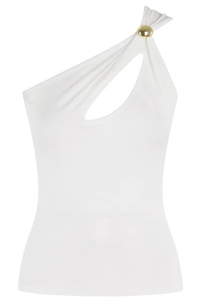 Federica Tosi Monospalla Con Gioiello Viscosa Stretch In White