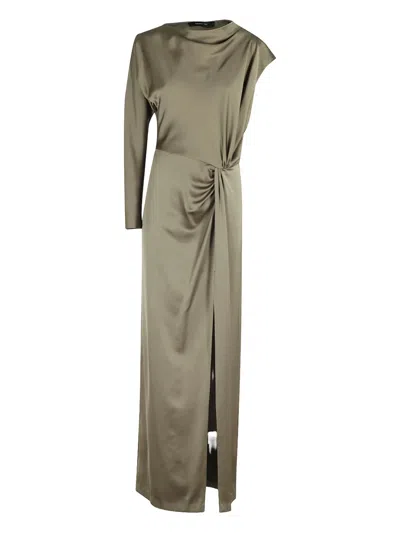 Federica Tosi Khaki Satin Long Dress With One-shoulder Design In Gray