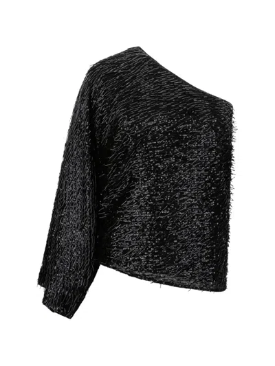 Federica Tosi One-shoulder Sequins Blouse In Black
