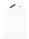 Federica Tosi Jewel Embellished Asymmetrical Neckline Top In White