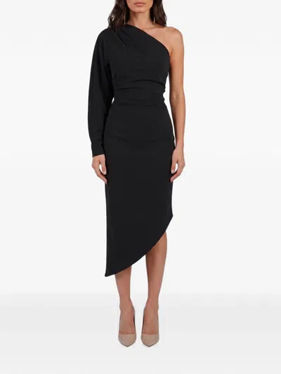 Federica Tosi One Shoulder Cady Midi Dress Draped In Black