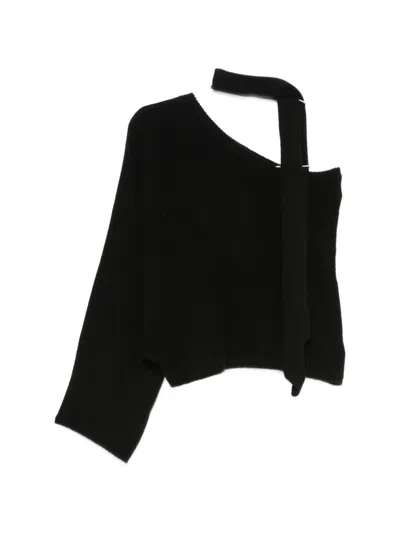 Federica Tosi One-shoulder Scarf-detail Sweater And Scarf Set In Black