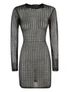 Federica Tosi Flexage Black Crewneck Dress With Check Motiv All-over And Open Rear In Fabric Woman In Black