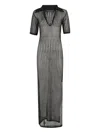 Federica Tosi Maxi Polo Dress In Stretchy Wide-knit Fabric In Black