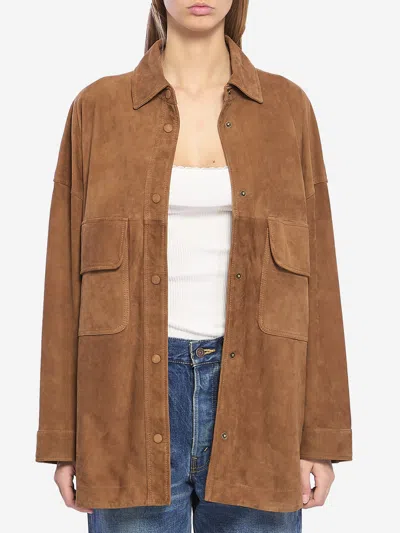 Federica Tosi Suede Leather Overshirt In Brown