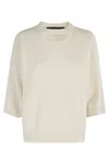 Federica Tosi White Sweater With Dropped Shoulder And Three-quarter Sleeve In Wool And Cashmere Blend Woman In White