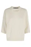 Federica Tosi White Sweater With Dropped Shoulder And Three-quarter Sleeve In Wool And Cashmere Blend Woman In Neutral