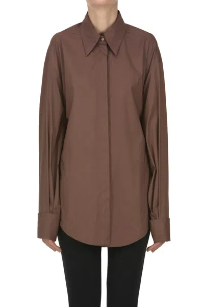 Federica Tosi Oversized Cotton Shirt In Brown