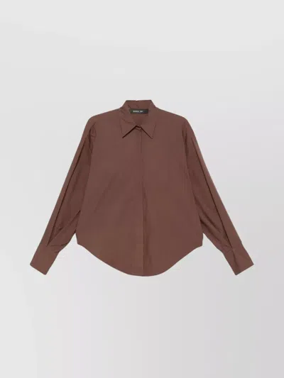 Federica Tosi Oversized Cuffs Poplin Shirt In Brown