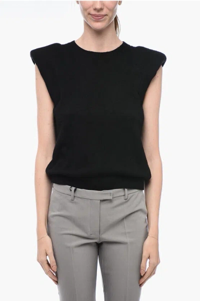 Federica Tosi Padded Shoulder Knitted Vest In Black