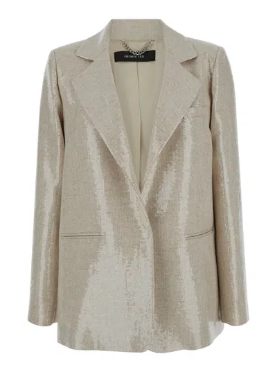 FEDERICA TOSI BEIGE BLAZER WITH SEQUINS IN COTTON BLEND WOMAN