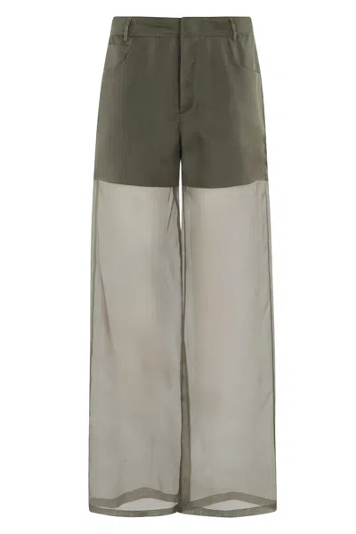 Federica Tosi Pantalone 5 Tasche In Organza Di Seta In Green