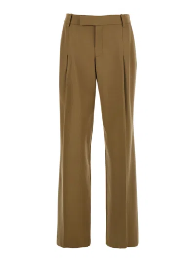 FEDERICA TOSI BEIGE PALAZZO PANTS WITH PENCES ON THE FRONT IN TECH FABRIC WOMAN