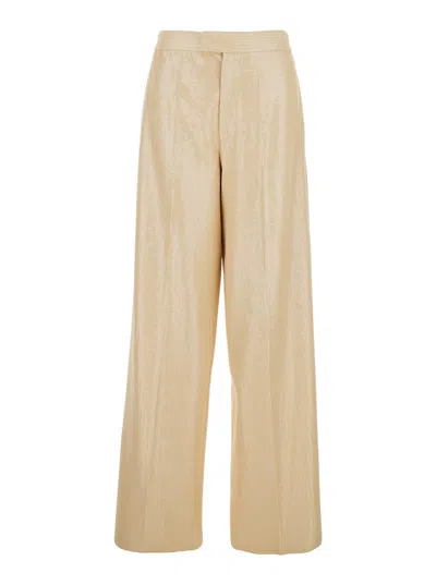 FEDERICA TOSI BEIGE PANTS WITH ALL-OVER APPLIED SEQUINS IN TECH FABRIC WOMAN