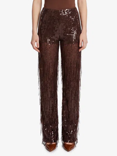 Federica Tosi Pants With Sequin And Fringes In Brown