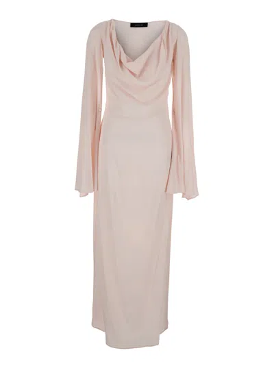 Federica Tosi Pink Long Dress With Draped Neckline In Fabric Woman