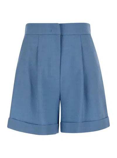 FEDERICA TOSI LIGHT BLUE PLEATED SHORTS IN WOOL BLEND WOMAN