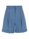 FEDERICA TOSI LIGHT BLUE PLEATED SHORTS IN WOOL BLEND WOMAN