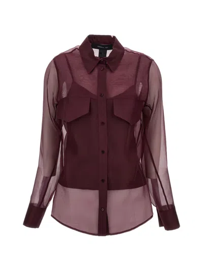 Federica Tosi Sheer Silk Organza Blouse With Pointed Collar In Burgundy