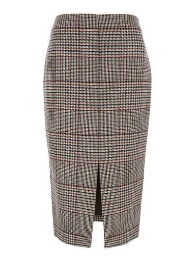 Federica Tosi Prince Of Wales Wool-blend Skirt With Front Slit And Hidden Zip In Brown