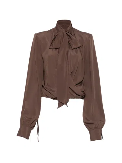 Federica Tosi Pussy-bow Wrap-style Blouse In Brown